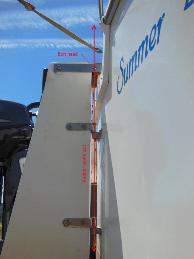 Tiller pintle axis extended through the aft bolt head