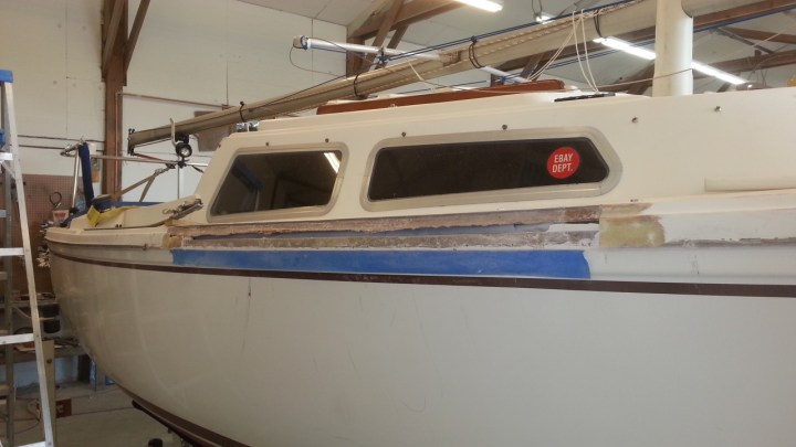 Damaged fiberglass cut out