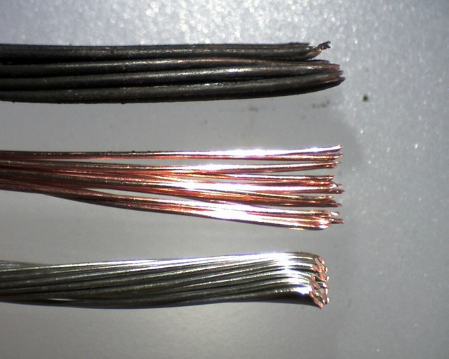 From top to bottom: 33 year-old wire, new auto grade wire, new marine grade wire